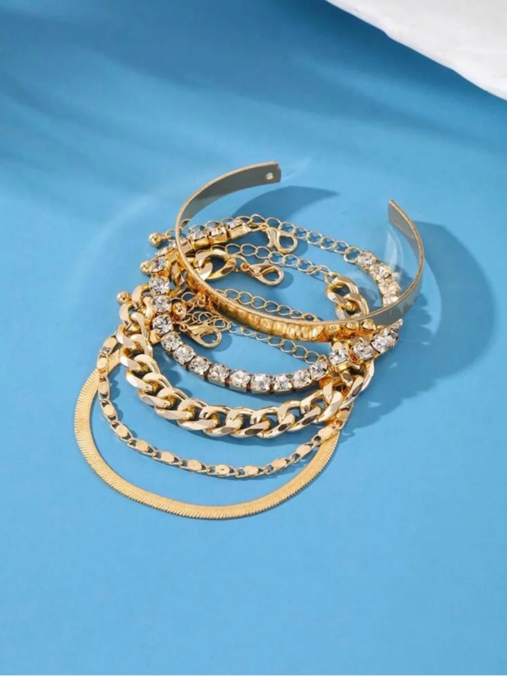 Gold-Tone Layered Bracelet Set with Crystal Tennis Bracelet